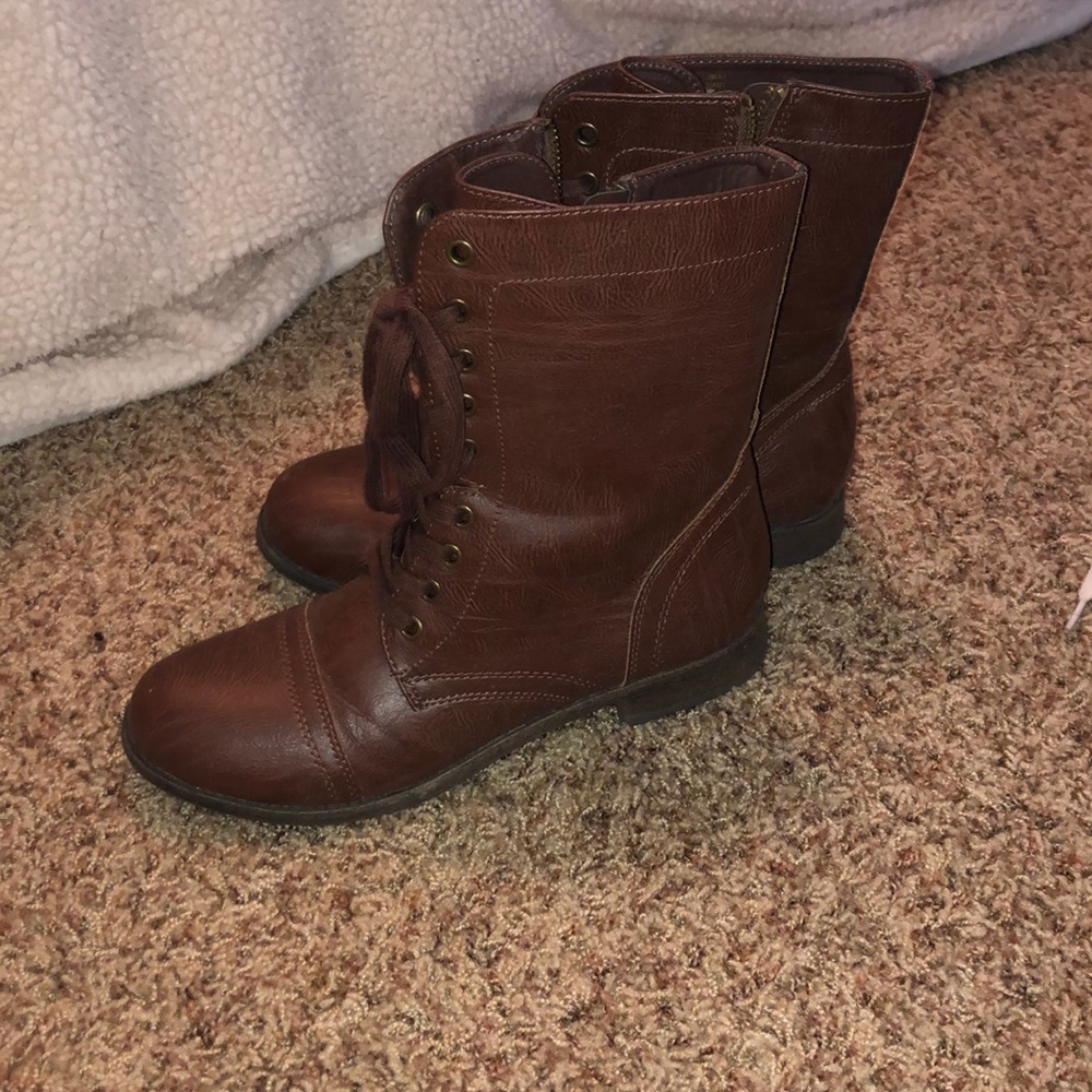 Brown combat boots